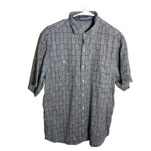 Tommy Bahama Shirt Men's Medium Gray Pineapple Button Up Short Sleeve Casual